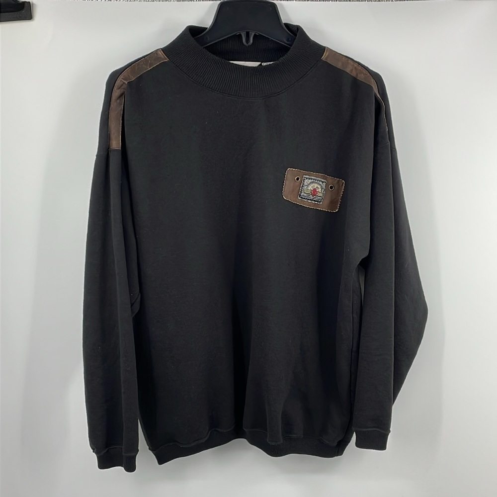 Vintage 80s Gitano Black Crewneck Sweatshirt Leather Stripes and Patch Size XL